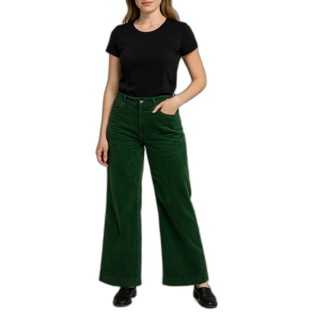 Shein Green Corduroy High-Waist Wide-Leg Pants | Size Small